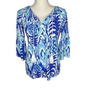 Lilly Pulitzer Tropi Call Me Print Women's Blue Pineapple Shirt Size XXS
